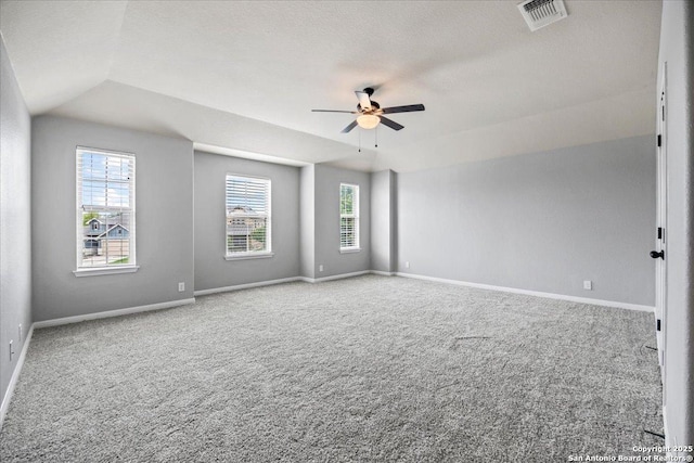 12012 Ivy Post, Schertz, TX 78154 - carpeted empty room featuring ceiling fan, baseboards, and vaulted ceiling