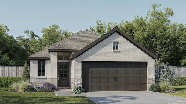 2506 Barkey Spgs, San Antonio, TX 78245 - view of front facade with brick siding, a garage, concrete driveway, and stone siding