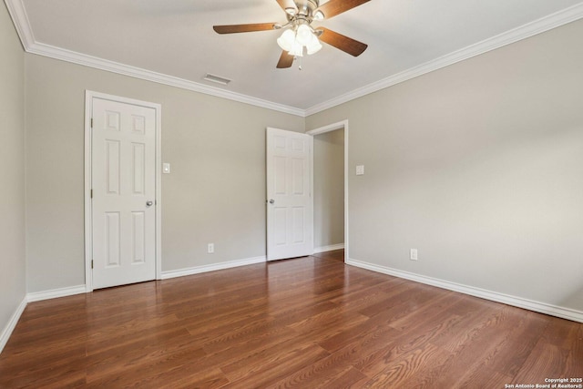 12102 Cherry Blossom, San Antonio, TX 78247 - unfurnished bedroom with wood finished floors, ornamental molding, baseboards, and a ceiling fan