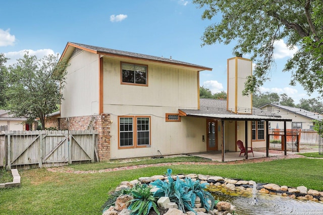 12102 Cherry Blossom, San Antonio, TX 78247 - back of property featuring a patio, a gate, and a chimney