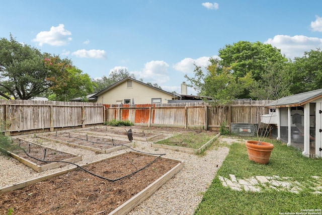 12102 Cherry Blossom, San Antonio, TX 78247 - fenced backyard with a garden, exterior structure, and an outdoor structure