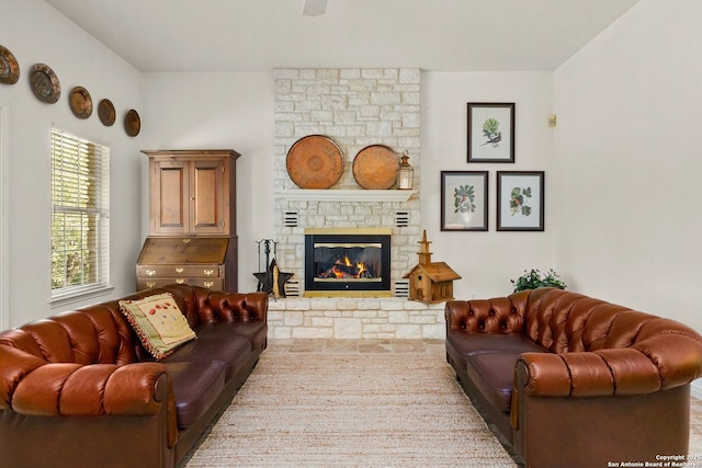 557 Timber Holw, New Braunfels, TX 78132 - living area with a stone fireplace