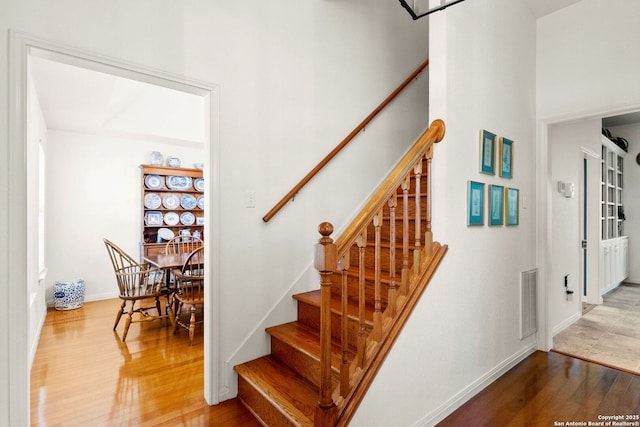 557 Timber Holw, New Braunfels, TX 78132 - stairway featuring wood finished floors and baseboards