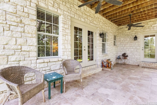 557 Timber Holw, New Braunfels, TX 78132 - view of patio / terrace featuring ceiling fan and french doors