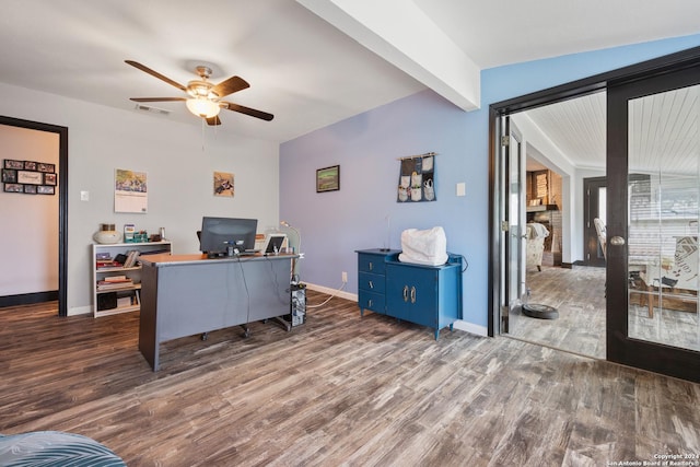 1215 Amanda, Canyon Lake, TX 78133 - office featuring wood finished floors, a ceiling fan, and baseboards