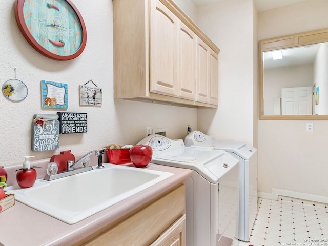 6 Oakwell Farms, San Antonio, TX 78218 - laundry area with cabinet space, independent washer and dryer, baseboards, and light floors