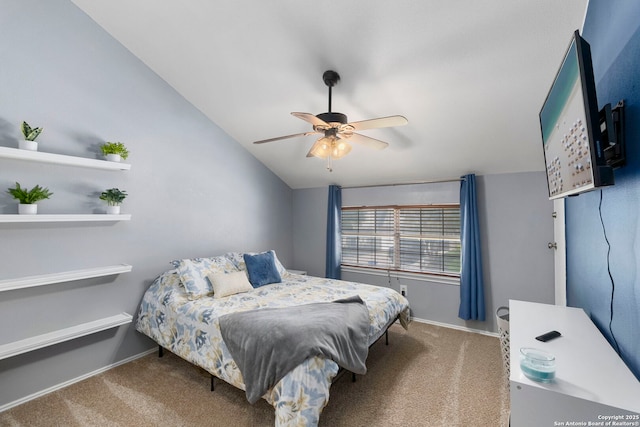 7306 Park W, San Antonio, TX 78250 - carpeted bedroom with lofted ceiling, baseboards, and a ceiling fan