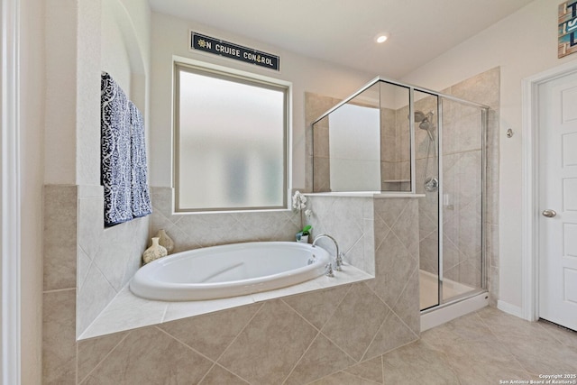 112 La Cima, Boerne, TX 78006 - full bath with a bath, a shower stall, and tile patterned flooring