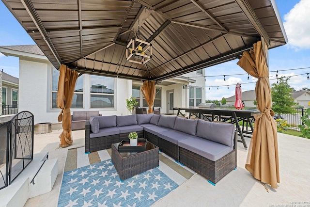 112 La Cima, Boerne, TX 78006 - view of patio with an outdoor living space, a gazebo, a grill, and outdoor dining area