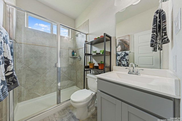 112 La Cima, Boerne, TX 78006 - bathroom with toilet, vanity, and a shower stall
