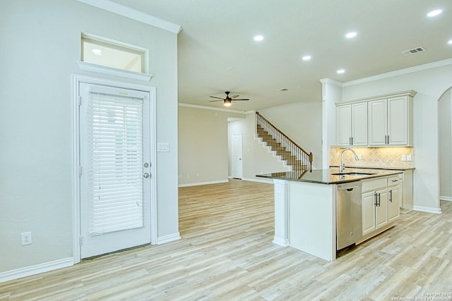 12902 Gypsophila, San Antonio, TX 78253 - kitchen with dishwasher, a sink, crown molding, tasteful backsplash, and recessed lighting