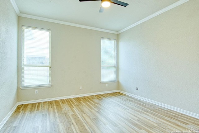 12902 Gypsophila, San Antonio, TX 78253 - empty room featuring light wood-type flooring, a ceiling fan, crown molding, plenty of natural light, and baseboards