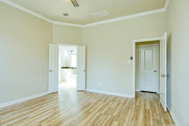 12902 Gypsophila, San Antonio, TX 78253 - empty room featuring ornamental molding, light wood finished floors, baseboards, and ceiling fan