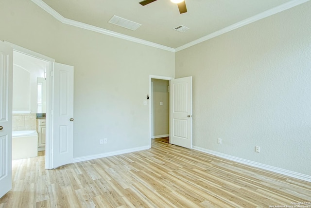 12902 Gypsophila, San Antonio, TX 78253 - empty room featuring a ceiling fan, light wood finished floors, crown molding, and baseboards