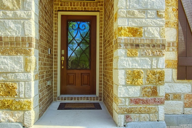 12902 Gypsophila, San Antonio, TX 78253 - doorway to property featuring brick siding and stone siding