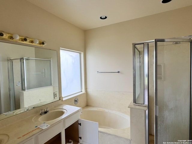 135 Muirfield Ln, Vernia, TX 78121 - full bathroom with a stall shower, a bath, and double vanity