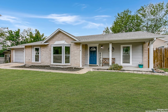 5815 Oak Run, San Antonio, TX 78247 - ranch-style home featuring brick siding, a garage, roof with shingles, and a porch