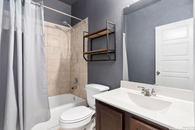 148 Whitetail, San Antonio, TX 78253 - bathroom with a textured wall, shower / tub combo with curtain, toilet, and vanity
