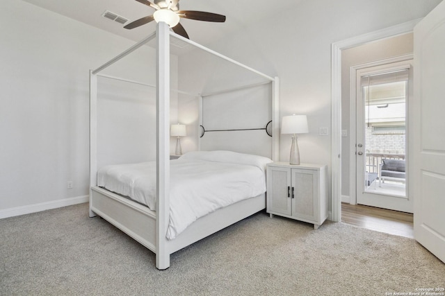 146 Beaver Bnd, Boerne, TX 78006 - bedroom with light colored carpet, a ceiling fan, and baseboards