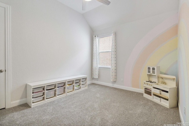 146 Beaver Bnd, Boerne, TX 78006 - unfurnished bedroom with vaulted ceiling, carpet floors, a ceiling fan, and baseboards