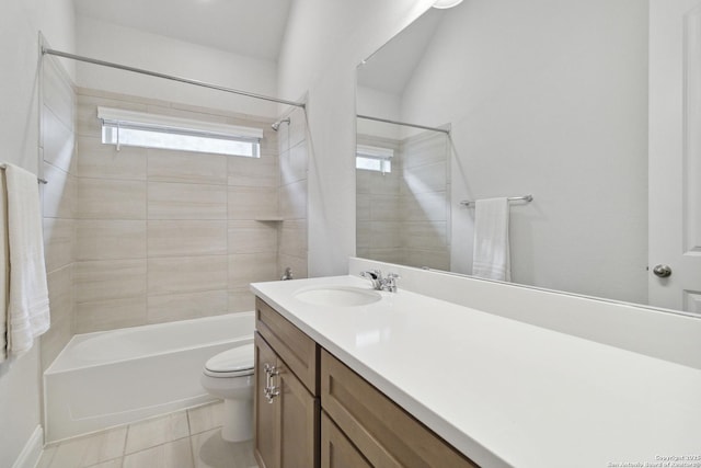 146 Beaver Bnd, Boerne, TX 78006 - bathroom featuring toilet, vanity, bathtub / shower combination, and tile patterned flooring