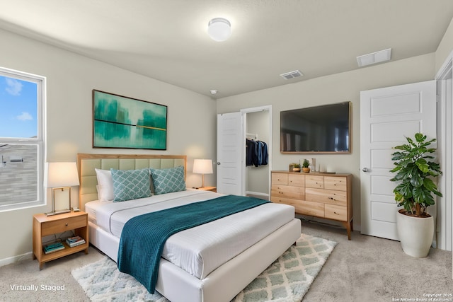 8748 Rucker Pond Trl, San Antonio, TX 78252 - bedroom featuring light carpet, baseboards, a walk in closet, and a closet