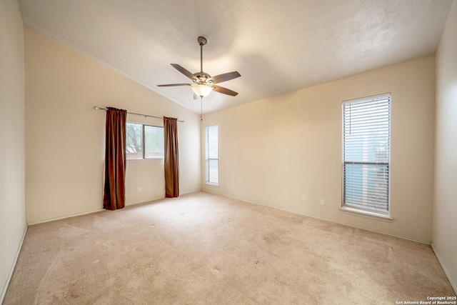 3202 Morning Crk, San Antonio, TX 78247 - empty room with a ceiling fan, carpet, lofted ceiling, and baseboards
