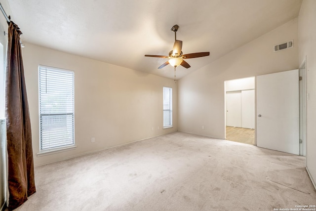 3202 Morning Crk, San Antonio, TX 78247 - unfurnished bedroom with vaulted ceiling, carpet floors, and ceiling fan