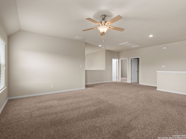 515 Secluded Grv, San Antonio, TX 78253 - carpeted spare room featuring attic access, ceiling fan, baseboards, recessed lighting, and vaulted ceiling