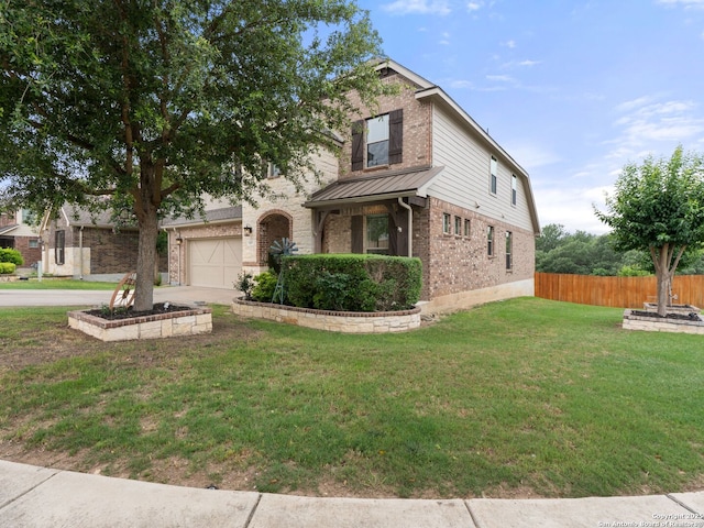 515 Secluded Grv, San Antonio, TX 78253 - view of front of home featuring brick siding, concrete driveway, an attached garage, a standing seam roof, and metal roof