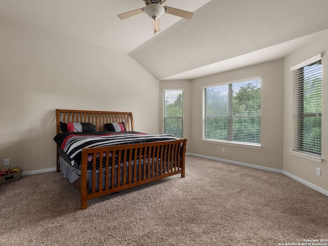 515 Secluded Grv, San Antonio, TX 78253 - bedroom featuring multiple windows, carpet floors, lofted ceiling, and baseboards