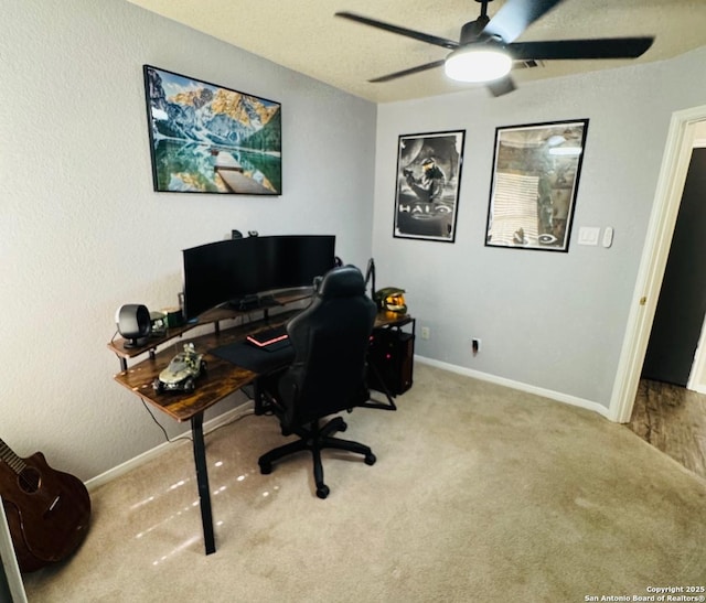 1817 Dusk Dr, Killeen, TX 76543 - carpeted office space with a ceiling fan and baseboards