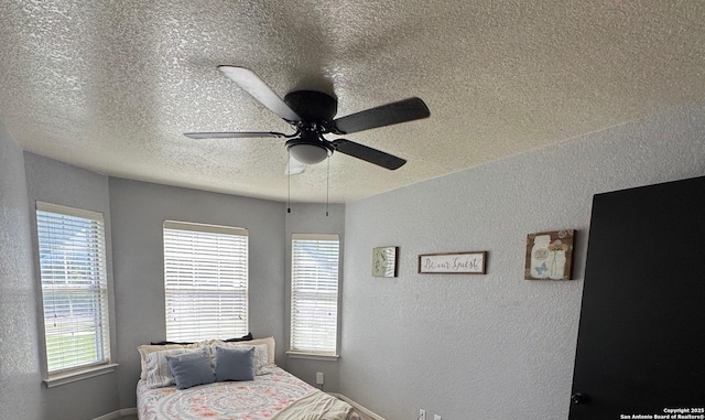 1817 Dusk Dr, Killeen, TX 76543 - bedroom with a textured ceiling, a textured wall, and ceiling fan