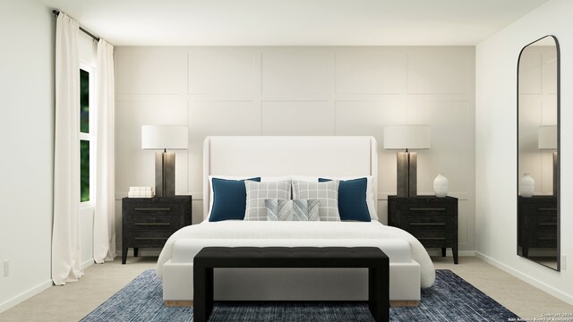 1415 Neria Loop, San Antonio, TX 78224 - bedroom featuring light colored carpet, a decorative wall, and baseboards