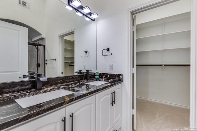 623 Recio St, San Antonio, TX 78225 - full bathroom featuring a spacious closet, double vanity, and a shower stall