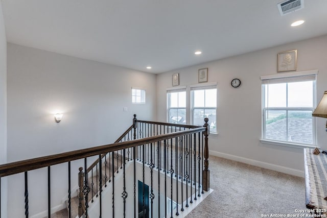 28806 Oldlyme, San Antonio, TX 78260 - corridor featuring an upstairs landing, carpet flooring, baseboards, and recessed lighting