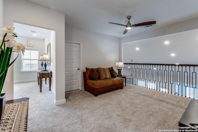 28806 Oldlyme, San Antonio, TX 78260 - living area featuring a ceiling fan, carpet, baseboards, and recessed lighting
