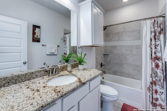 28806 Oldlyme, San Antonio, TX 78260 - full bathroom featuring vanity, toilet, shower / tub combo, and tile patterned floors