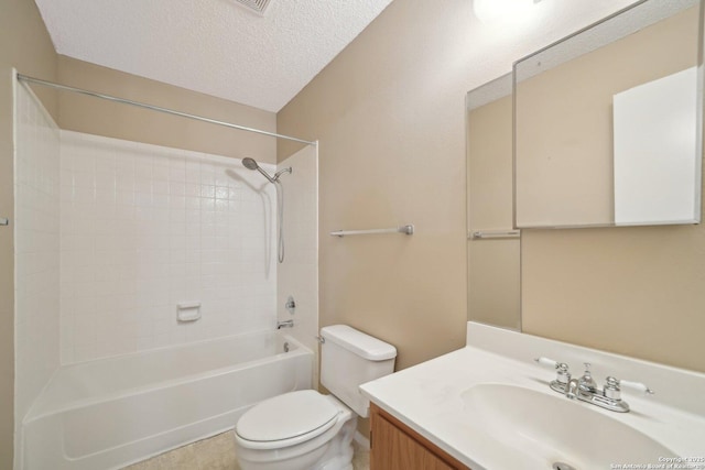 10222 Eagle Blf, San Antonio, TX 78249 - bathroom with toilet, vanity, tub / shower combination, and a textured ceiling