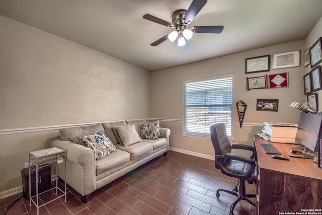 1009 Oak Rdg, Schertz, TX 78154 - office space featuring baseboards, ceiling fan, and wood finish floors