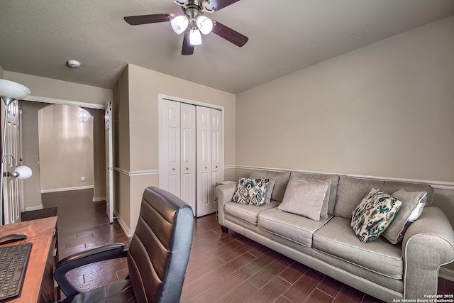 1009 Oak Rdg, Schertz, TX 78154 - home office with a ceiling fan, wood finished floors, and baseboards