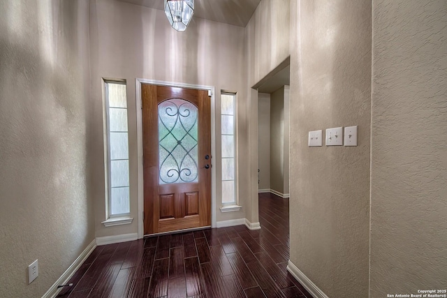 1009 Oak Rdg, Schertz, TX 78154 - foyer featuring a textured wall, dark wood-style flooring, and baseboards