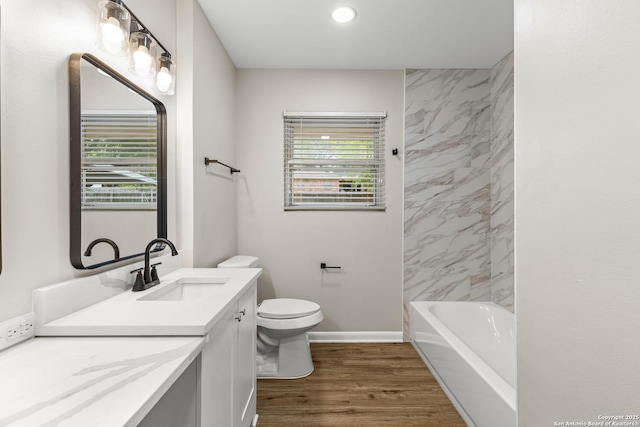 371 Pike, San Antonio, TX 78209 - bathroom featuring vanity, plenty of natural light, toilet, wood finished floors, and recessed lighting
