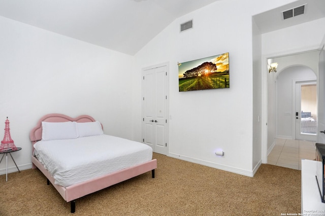22450 Viajes, San Antonio, TX 78261 - carpeted bedroom with arched walkways, lofted ceiling, and baseboards