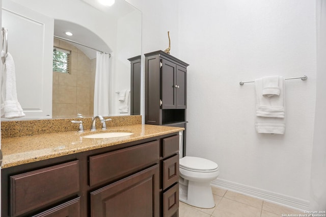 22450 Viajes, San Antonio, TX 78261 - full bathroom featuring tile patterned flooring, vanity, toilet, a shower with shower curtain, and baseboards