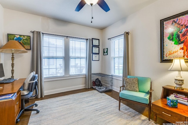 2045 W Mistletoe Ave, San Antonio, TX 78201 - home office featuring wood finished floors, ceiling fan, and baseboards