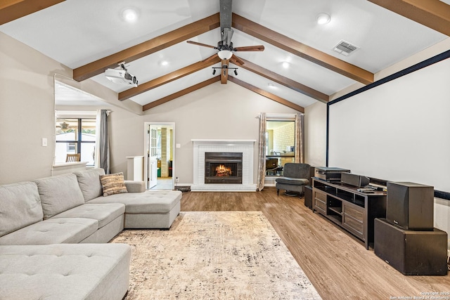 2002 Encino Vly, San Antonio, TX 78259 - living room featuring a ceiling fan, wood finished floors, a fireplace, and recessed lighting