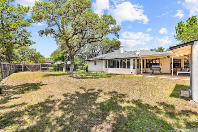 2002 Encino Vly, San Antonio, TX 78259 - view of yard with a ceiling fan, a sunroom, and a patio area