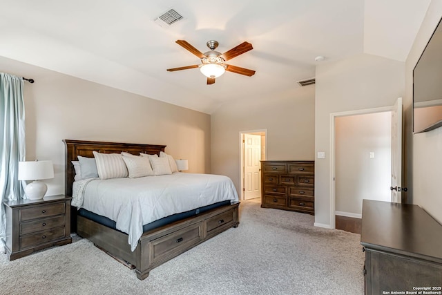 6502 Amber Oak, San Antonio, TX 78249 - carpeted bedroom with lofted ceiling, a ceiling fan, and baseboards