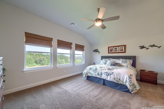 14815 Highdere, San Antonio, TX 78245 - carpeted bedroom featuring lofted ceiling, baseboards, and ceiling fan